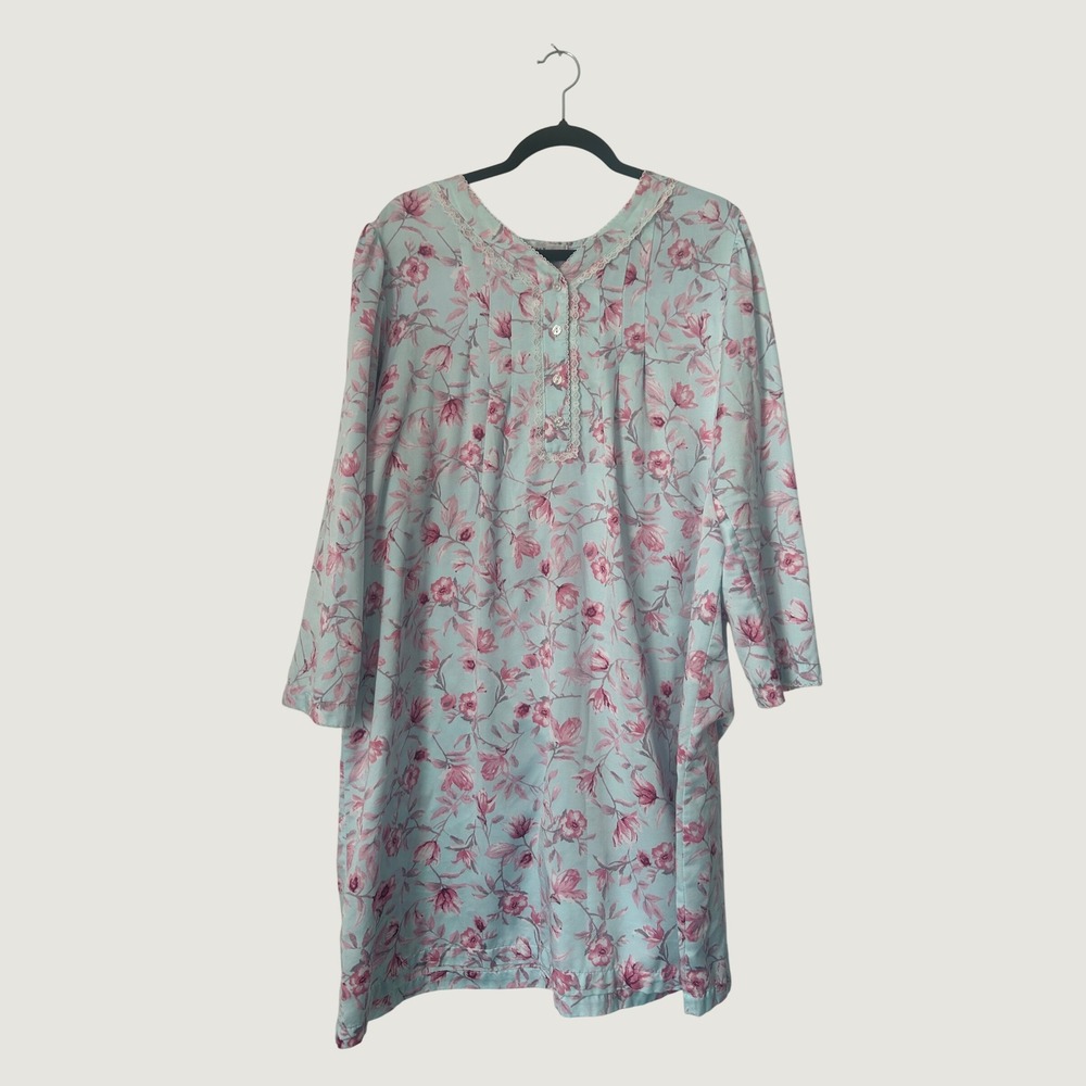 Miss Elaine Nightgown Women XL Blue Pink Floral Grannycore Cottagecore Modest